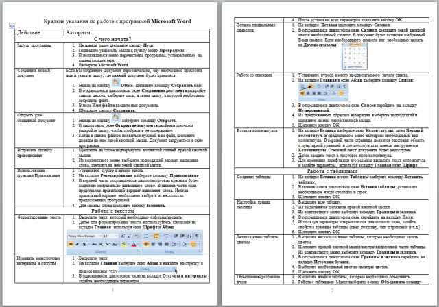 Краткие указания по работе с Word 2007