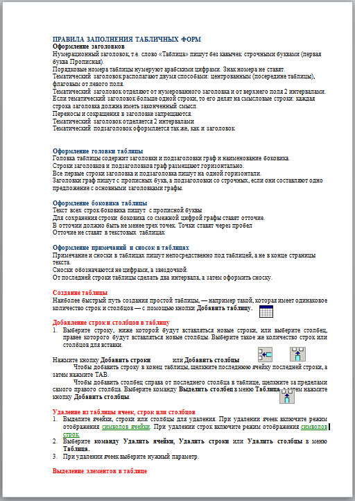 Понятие о таблицах. Правила заполнения таблиц