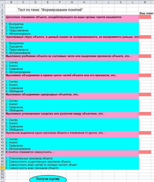 Тест по теме Понятие  6 класс