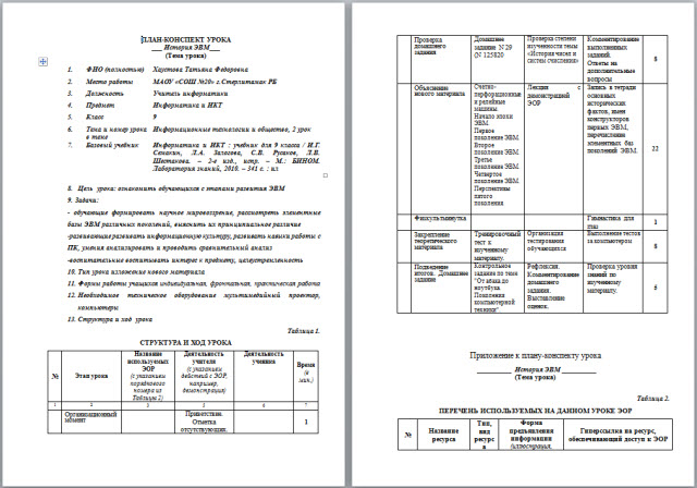 План конспект урока по информатике