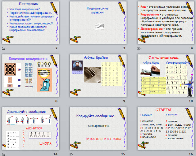 Урок информатики  Кодирование информации