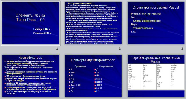 Элементы языка ТР 7.0