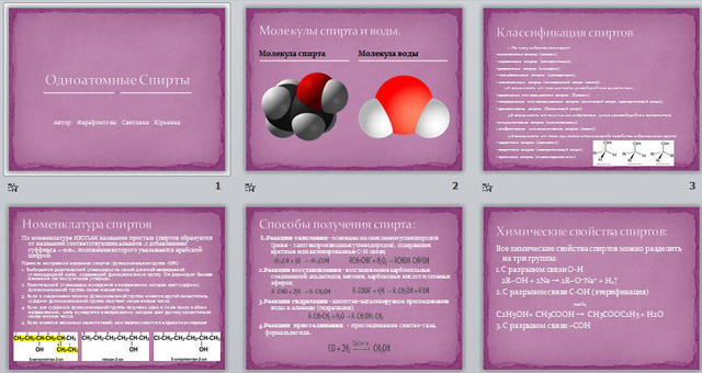 Презентация Одноатомные спирты