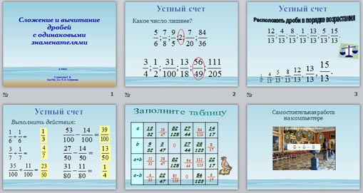 Сложение и вычитание дробей с одинаковыми знаменателями презентация