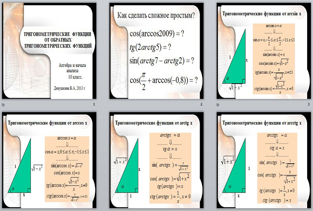 презентация на тему тригонометрические функции от обратных тригонометрических функций