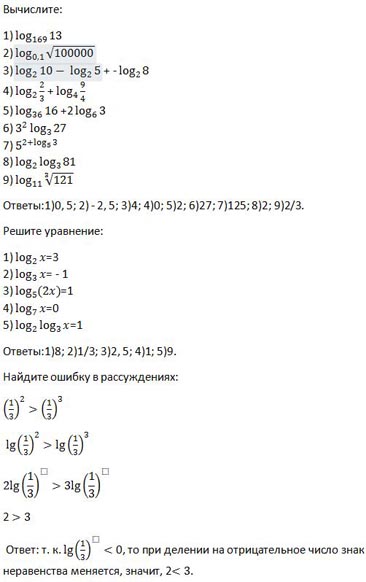 задания по теме логарифмы