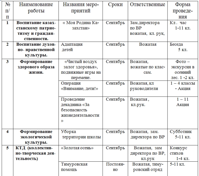 Структура плана работы вожатого на каждый день