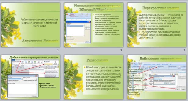 Презентация Работа с ссылками, сносками и примечаниями, в Microsoft Word 2010