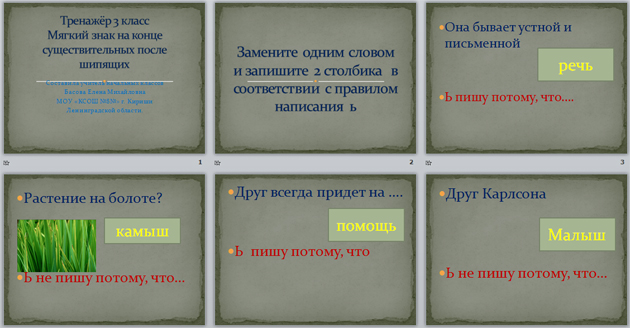 Конспект урока и презентация на тему Мягкий знак на конце существительных после шипящих