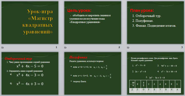 Презентация по математике Магистр квадратных уравнений