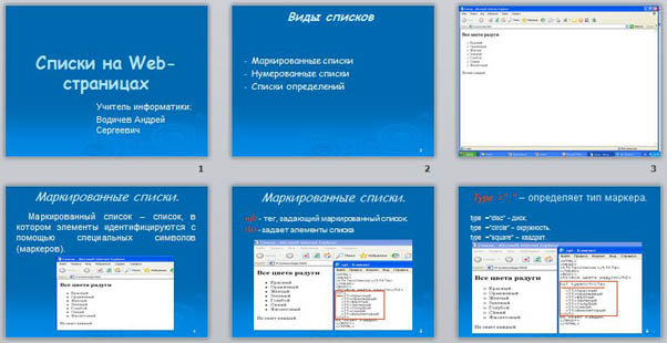 Презентация по информатике Списки на Web-страницах