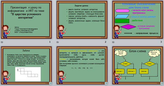 конспект урока и презентация по информатике в царстве условного алгоритма
