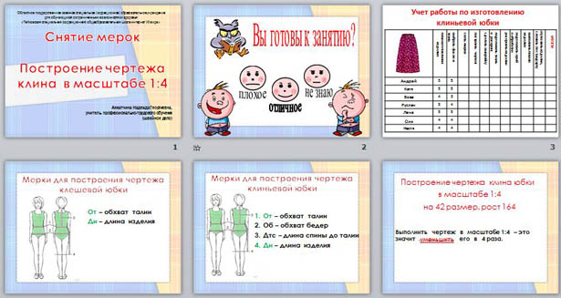 презентация к уроку по технологии Снятие мерок. Построение чертежа клиньевой юбки в масштабе 1:4