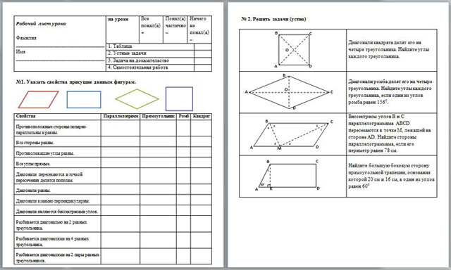 Материал к уроку четырехугольники