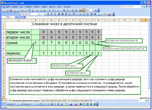 сложение чисел в десятичной системе счисления