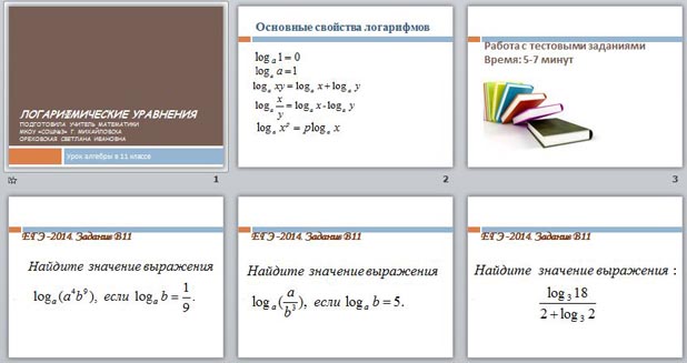 Презентация по математике Логарифмические уравнения