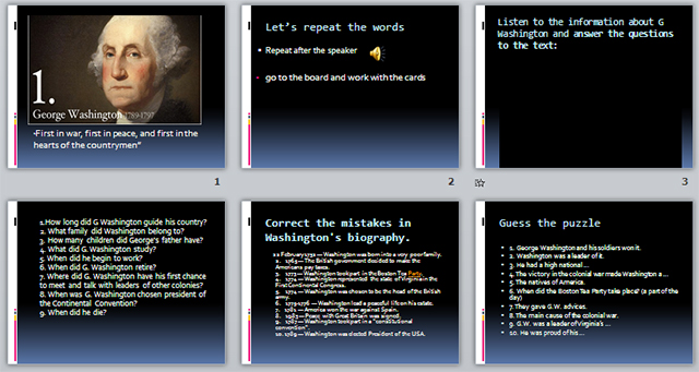 Разработка и презентация урока по английскому языку на тему George Washington