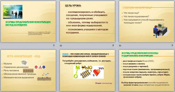 Презентация по информатике Формы представления информации. Система координат