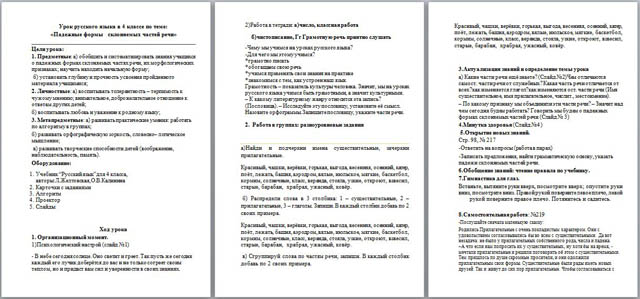 Конспект урока по русскому языку Падежные формы склоняемых частей речи