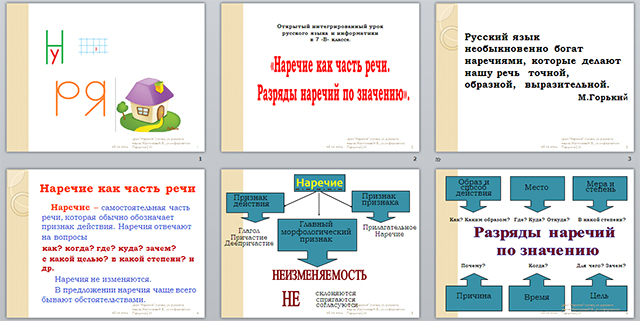 Интегрированный урок русский язык и информатика Наречие как часть речи. Разряды наречий по значению