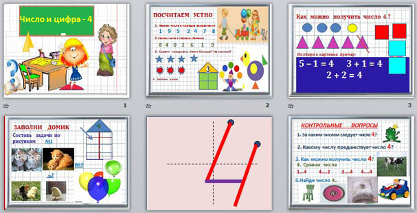 Презентация по тему число 4. Цифра 4 математика 1 класс.