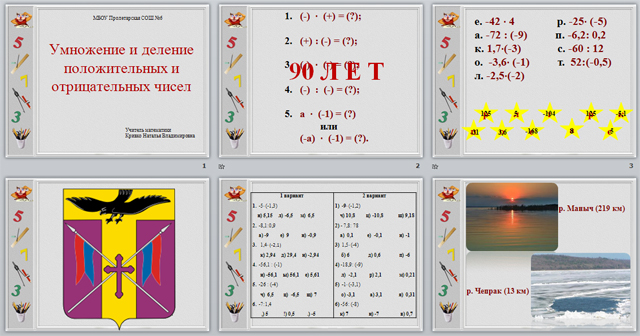 Конспект и презентация урока по математике по теме Умножение и деление положительных и отрицательных чисел
