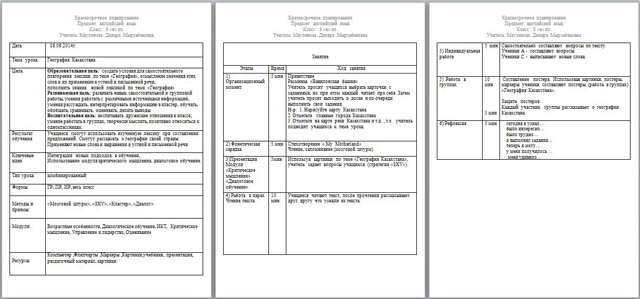 Краткосрочное планирование урока по английскому языку География Казахстана