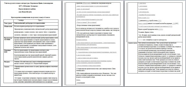 Краткосрочное планирование по русскому языку Синтаксический разбор простого предложения