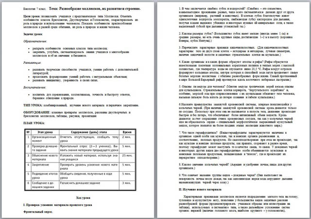 Урок биологии Разнообразие моллюсков, их развитие и строение