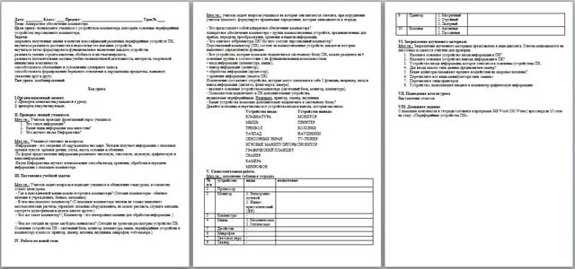 Конспект урока по информатике Аппаратное обеспечение компьютера