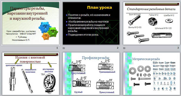 Презентация по технологии Нарезние внутренней и наружней резьбы