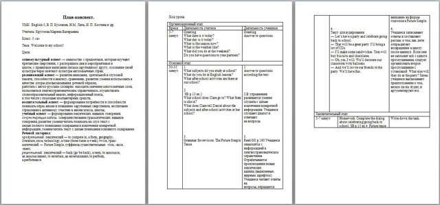 План конспект урока английского языка в 5 в классе