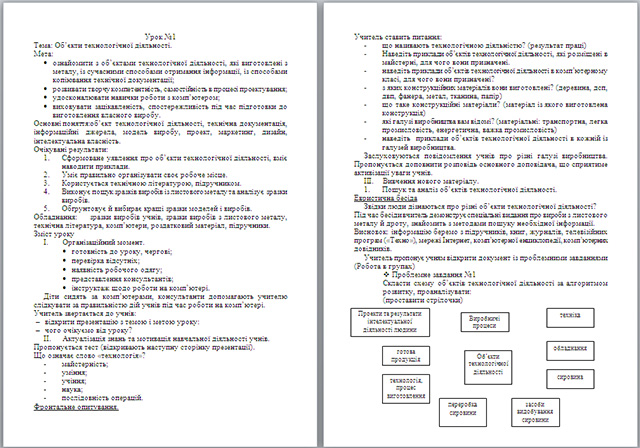 Конспект урока по технологии по теме Об’єкти технологічної діяльності