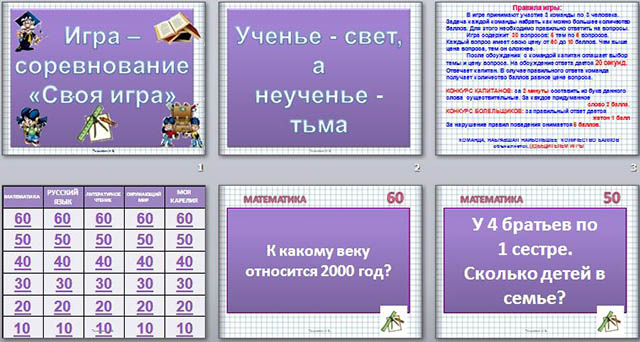 Своя игра для начальной школы презентация по всем предметам
