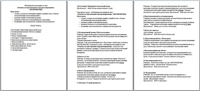 конспект урока по информатике основы алгоритмизации и программирования