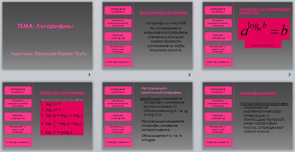 Презентация по математике Логарифмы