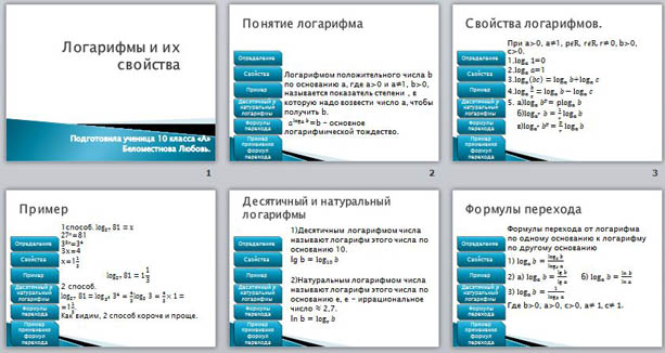 Презентация по математике Логарифмы и их свойства