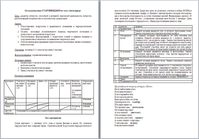 Материал для классного руководителя на тему Молодежная игра Стартинейджер по теме Антитеррор