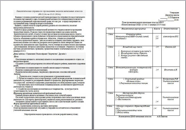 Аналитическая справка по проведению недели начальных классов