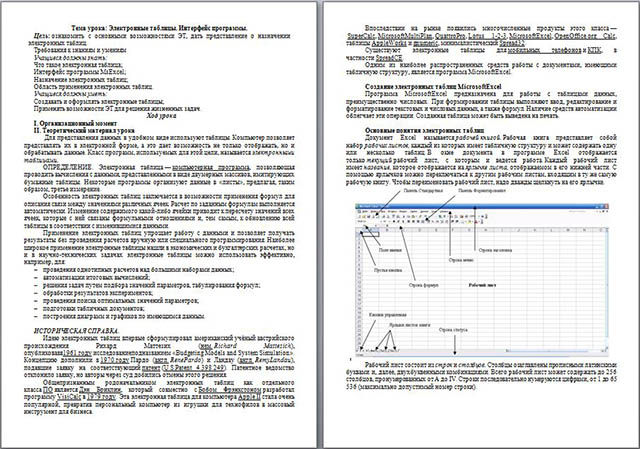 Конспект урока по информатике Электронные таблицы. Интерфейс программы