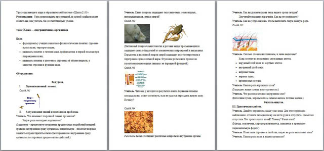 Конспект урока по окружающему миру на тему Кожа – пограничник организма