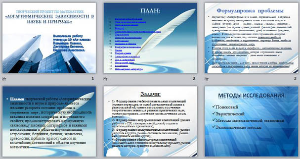 Презентация по математике Творческий проект Логарифмические зависимости в науке и природе