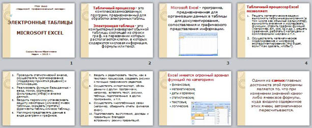 Презентация по информатике Электронные таблицы Microsoft Excel