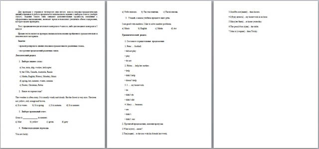 Итоговый тест по английскому языку для начальных классов