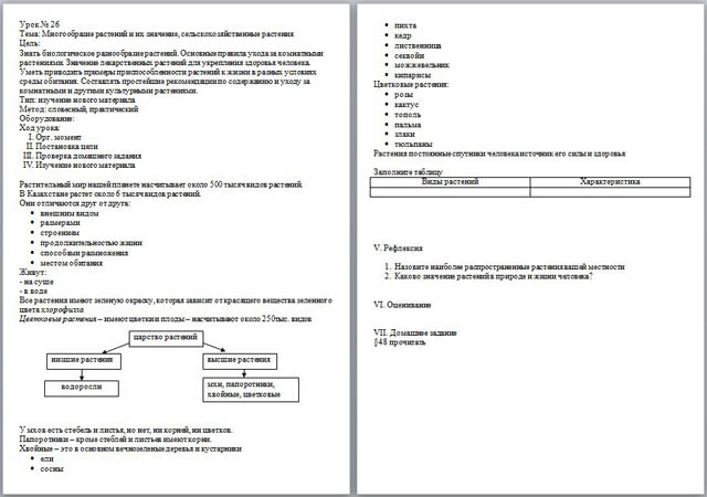 Разработка урока по биологии на тему Многообразие растений и их значение, сельскохозяйственные растения