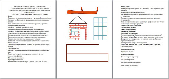 Конспект интегрированного занятия по ознакомлению с окружающим миром, изобразительной деятельности и математике для средней группы Все профессии нужны, все профессии важны