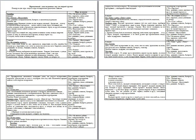 План конспект подвижной игры в старшей группе в таблице
