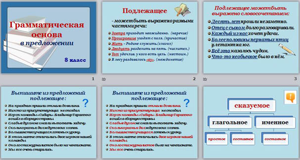 Презентация по русскому языку Грамматическая основа в предложении