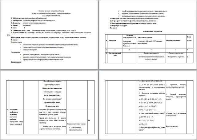 Конспект урока по математике Умножение положительных и отрицательных чисел