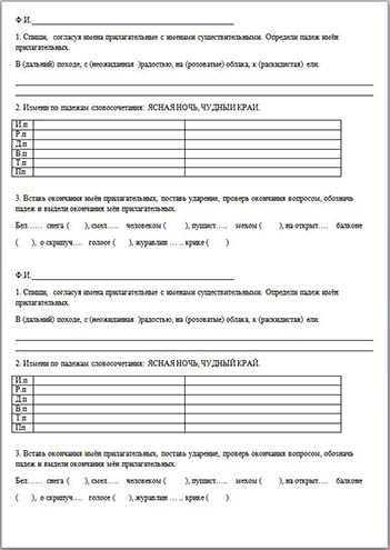 Проверочная работа по русскому языку для начальных классов по теме Имя прилагательное